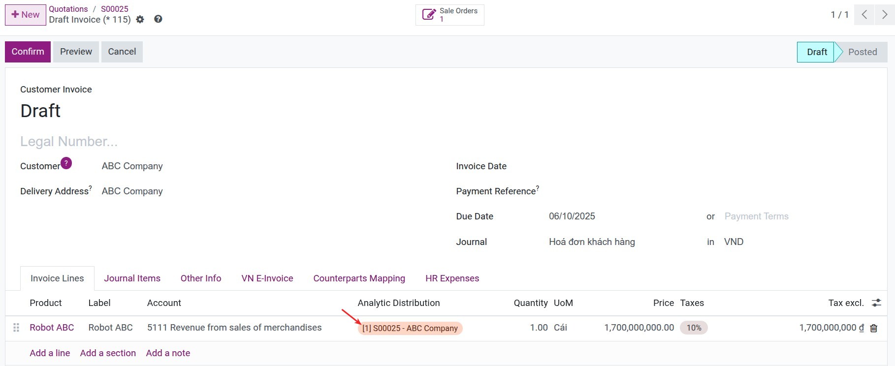 Analytic account on the customer invoice