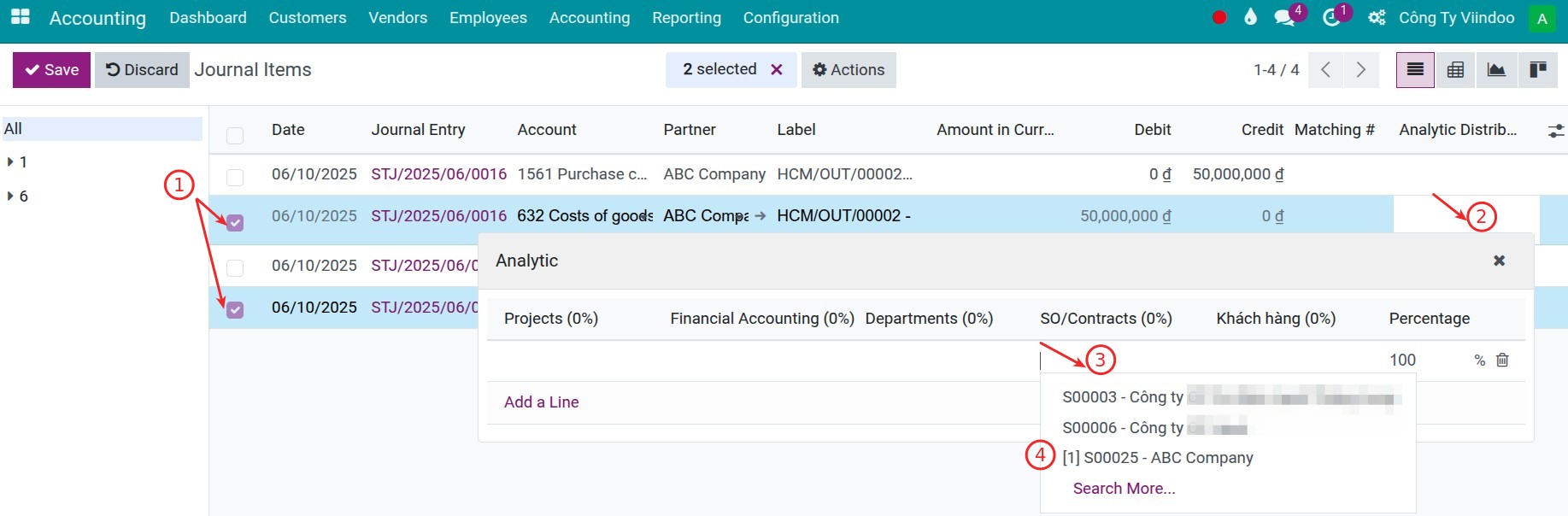 Assign Analytic account to journal items