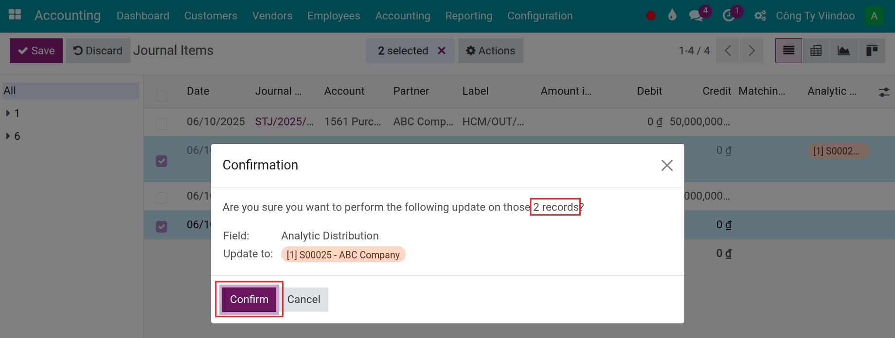 Assign Analytic account to journal items