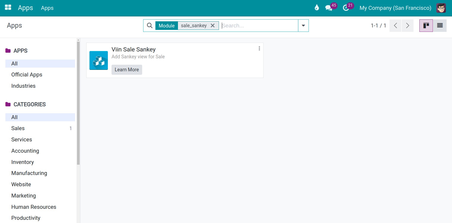 Install Sankey Chart for Sales - Viindoo