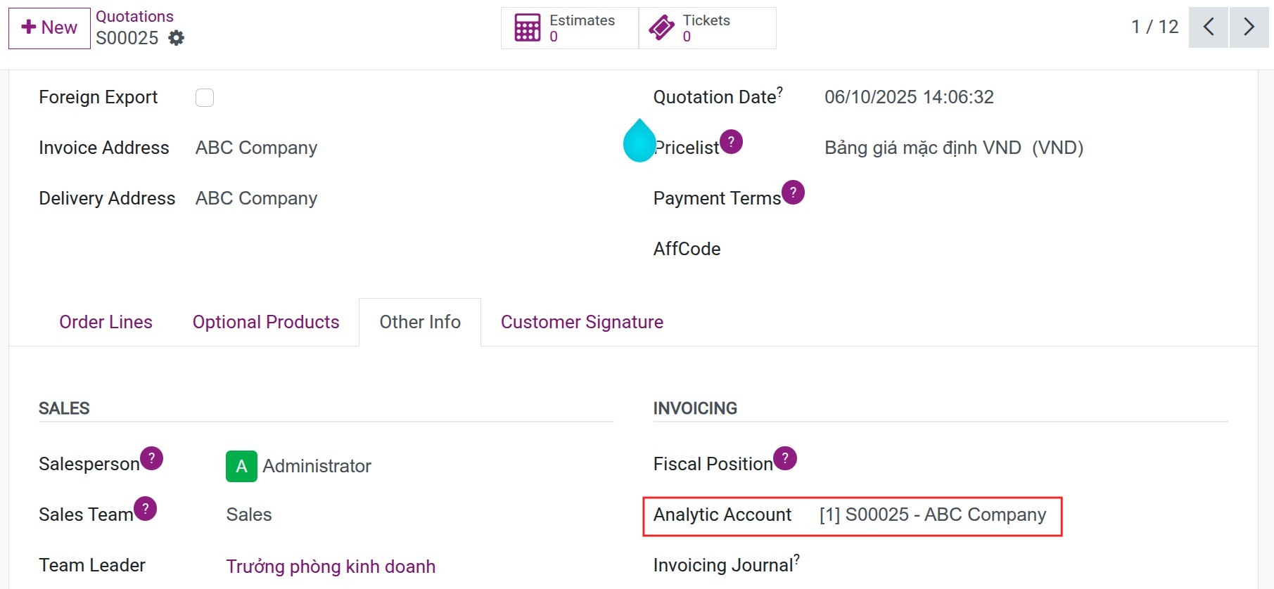 Configure the analytic account