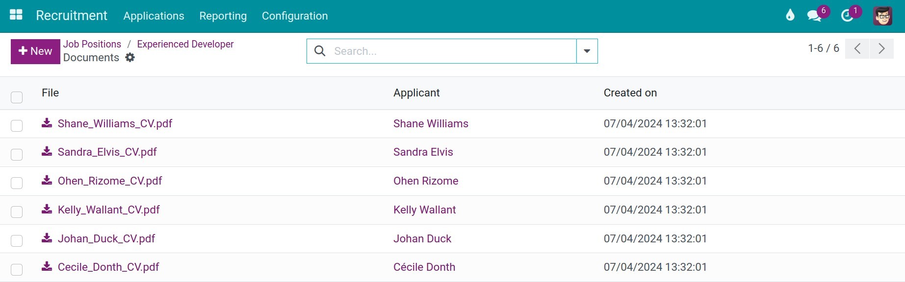 Applications list on Viindoo's view