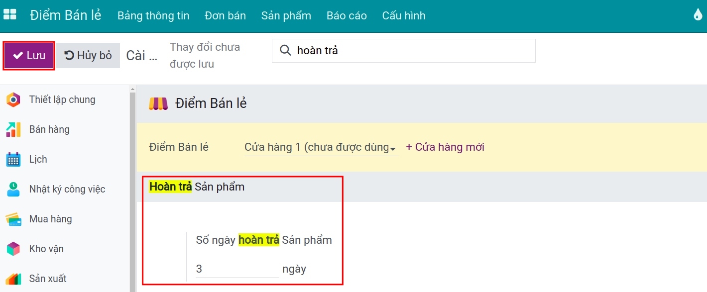 Thiết lập Số ngày Hoàn trả sản phẩm