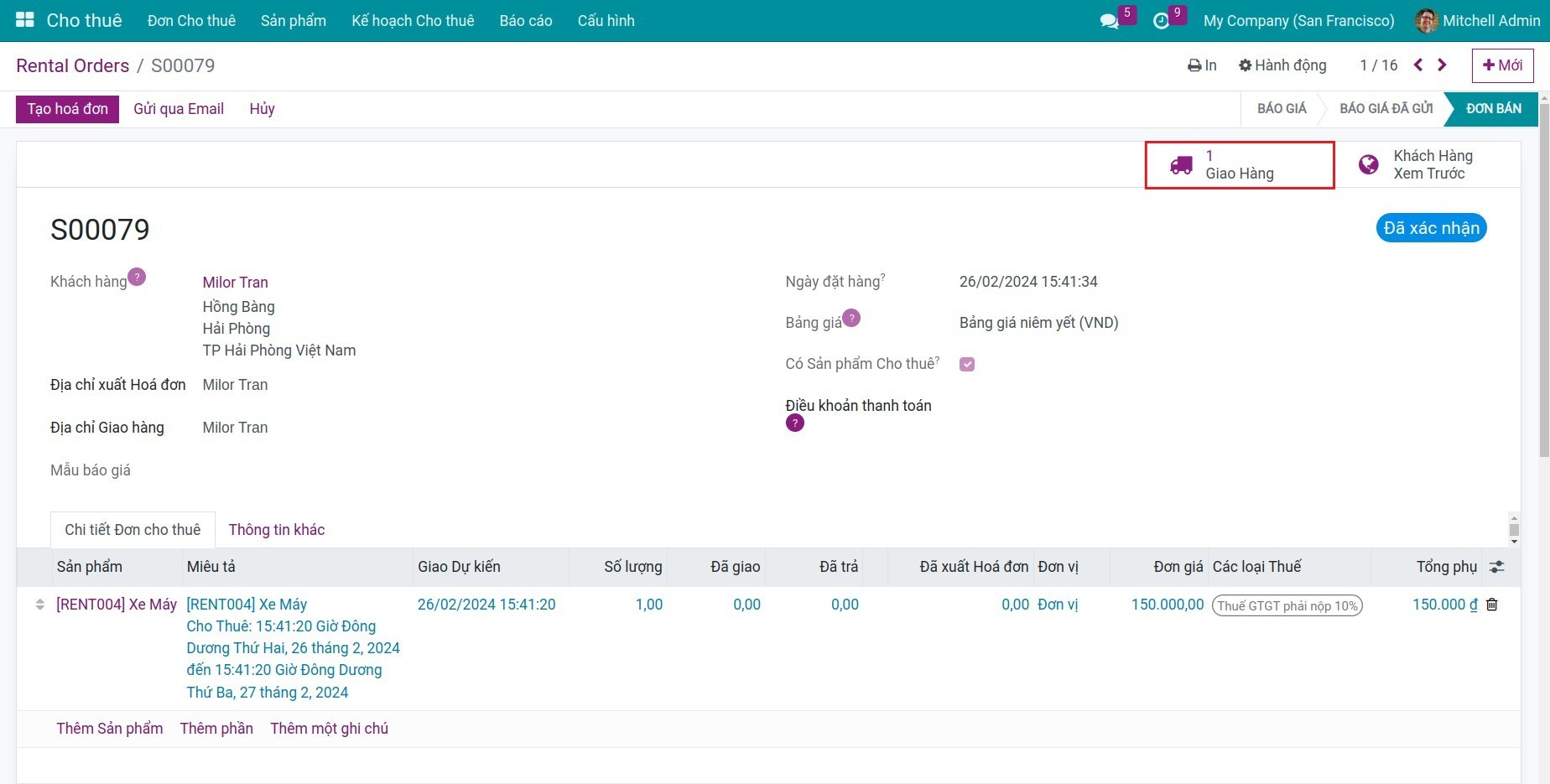 Quy trình giao sản phẩm cho thuê