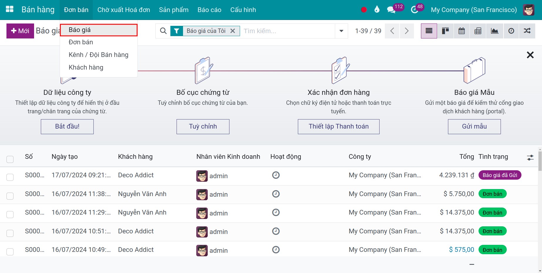 Tạo báo giá mới trong Viindoo