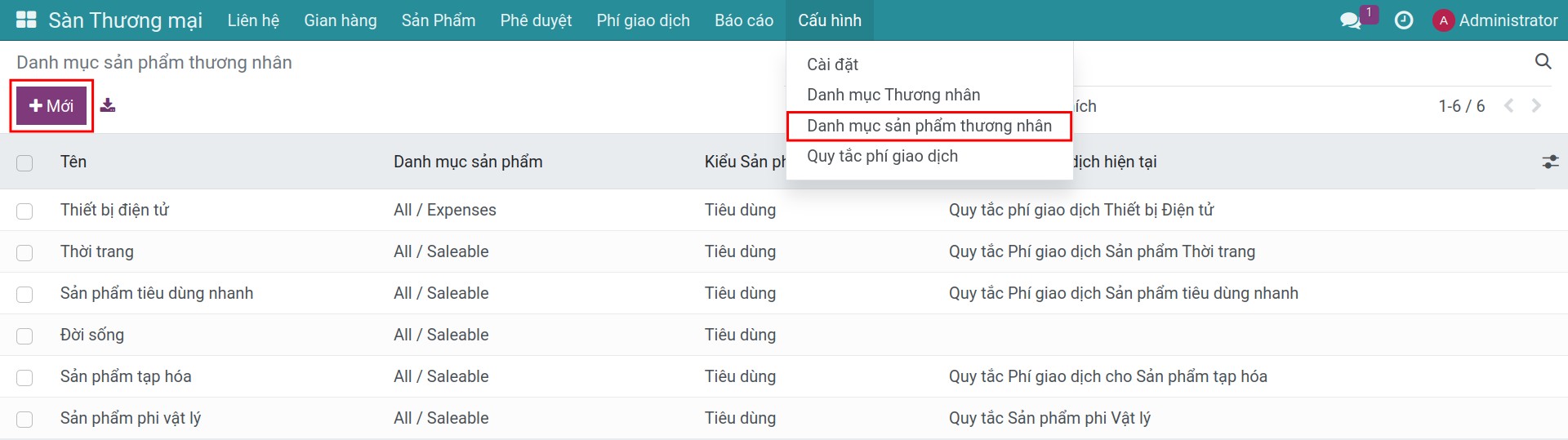 Tạo một danh mục sản phẩm thương nhân