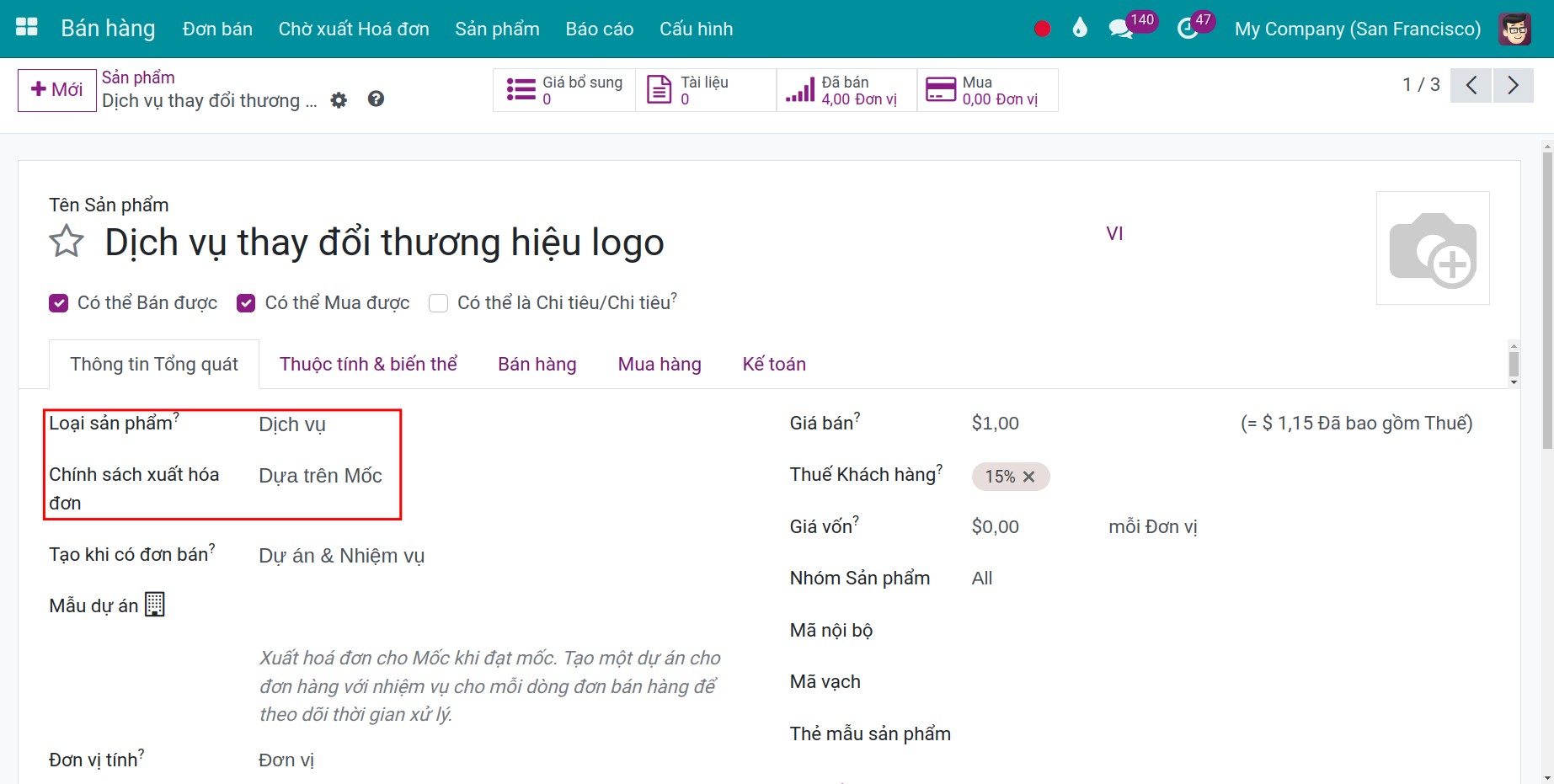 Tạo sản phẩm dựa trên mốc trên Viindoo.
