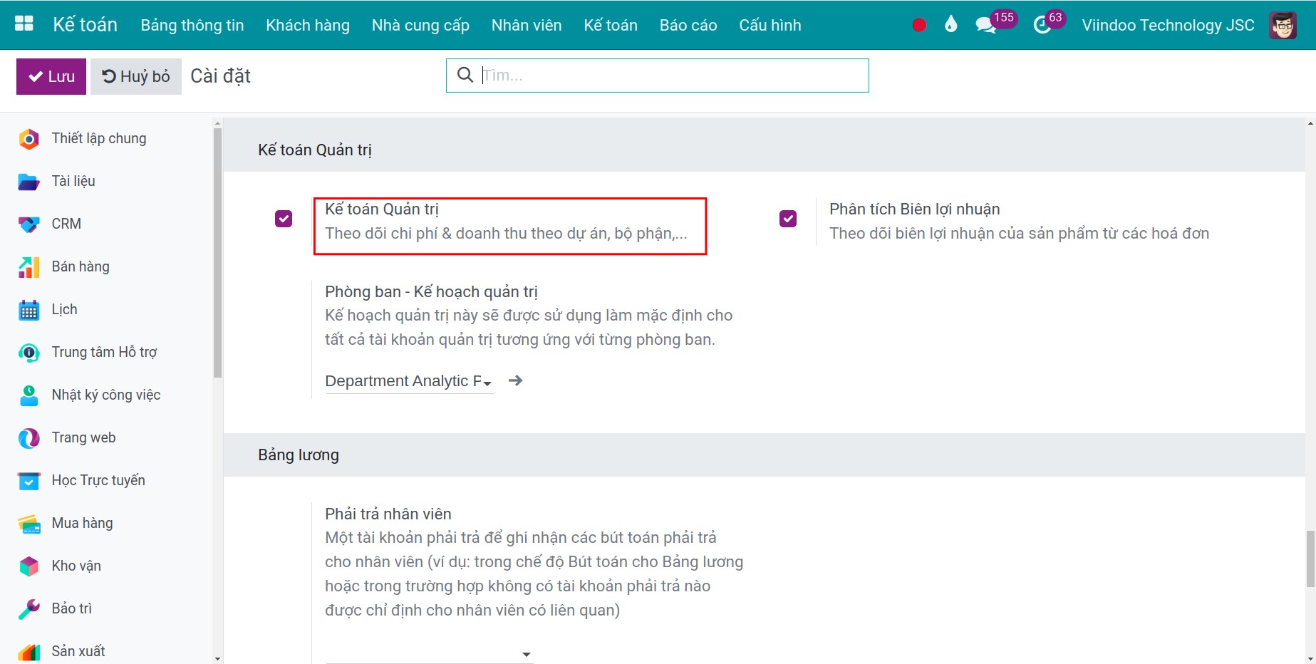 Kích hoạt thẻ tài khoản quản trị trên Viindoo.