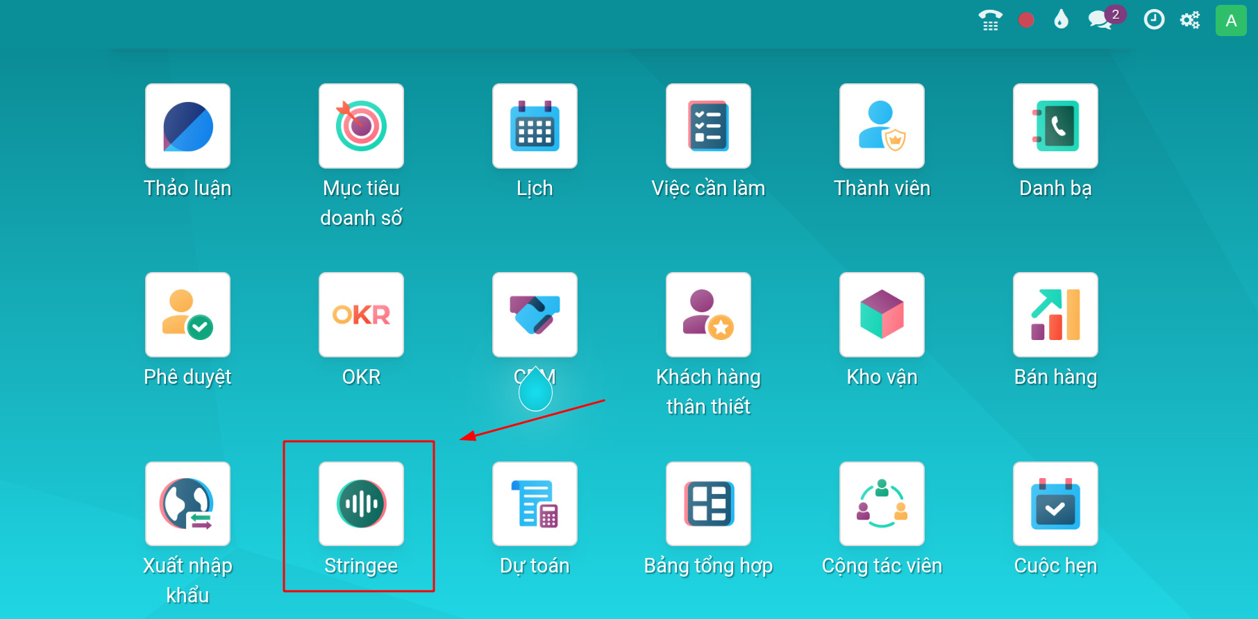 Stringee trên giao diện tổng quan