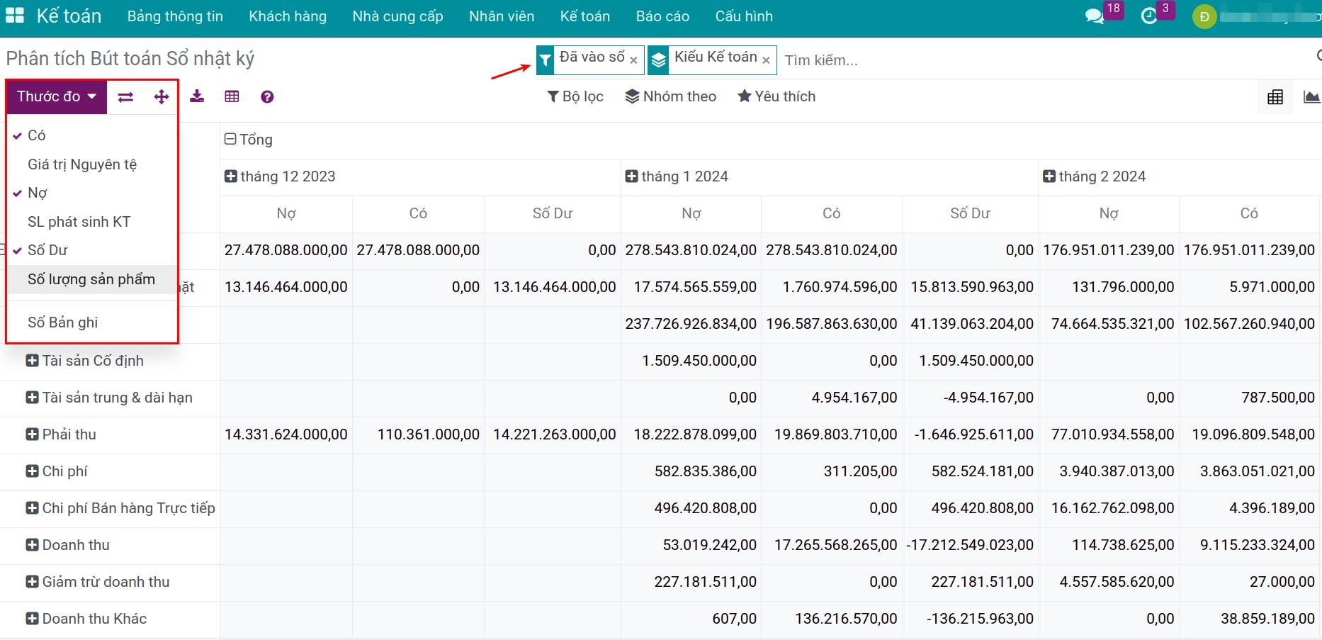 Thước đo báo cáo phân tích bút toán - Kế toán Viindoo
