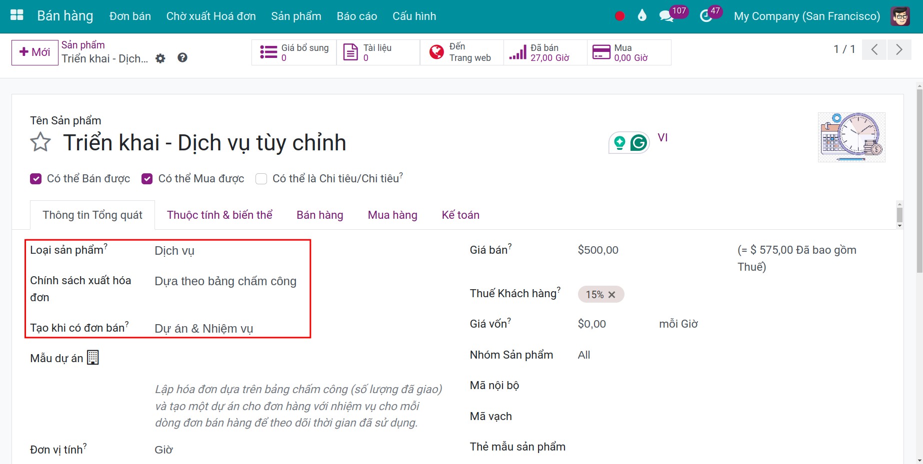 Cấu hình sản phẩm Viindoo