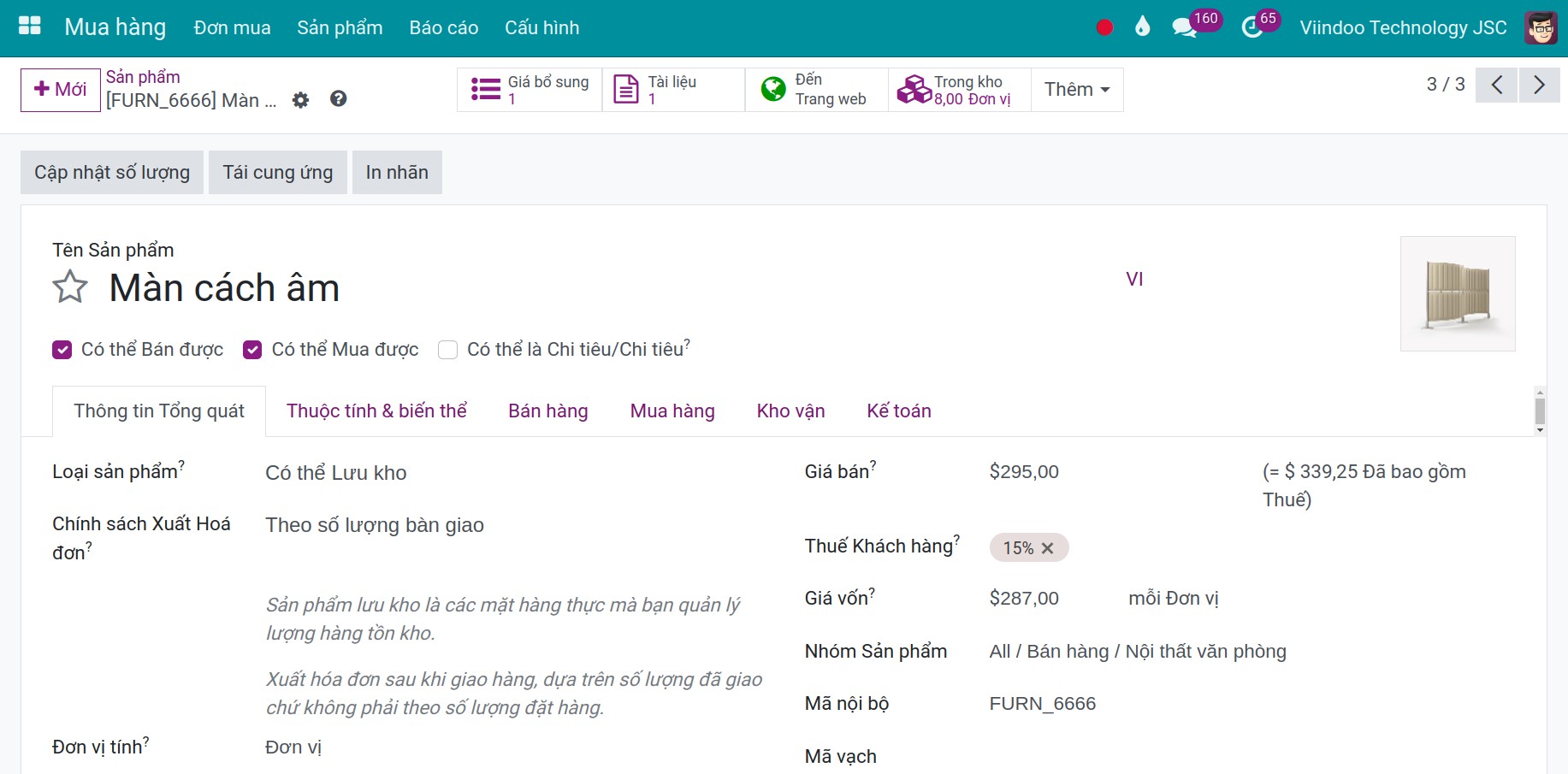 Chỉnh sửa thông tin sản phẩm - Viindoo