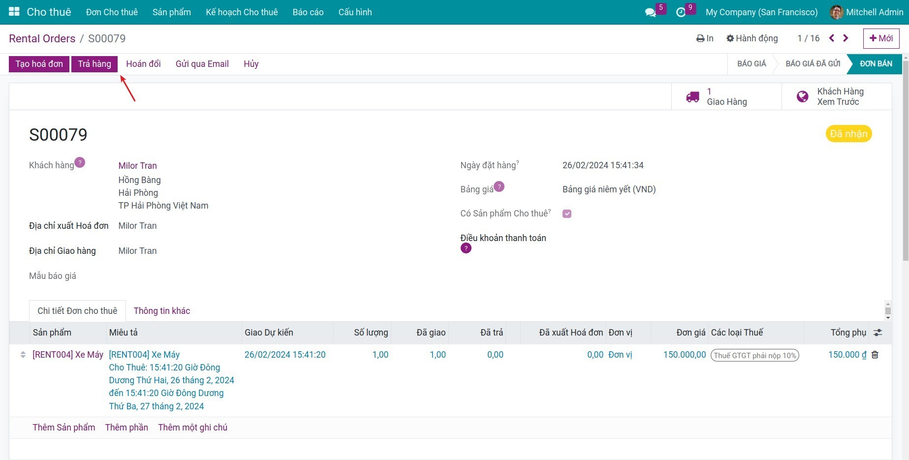 Trả hàng cho thuê