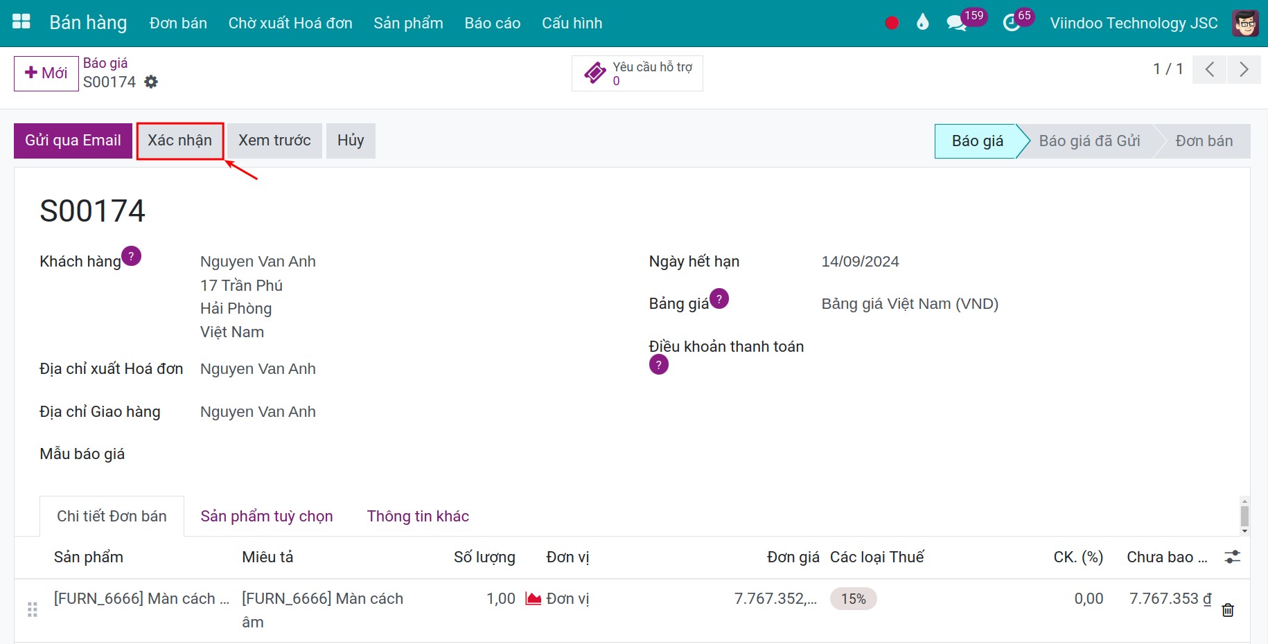 Xác nhận đơn bán - Viindoo