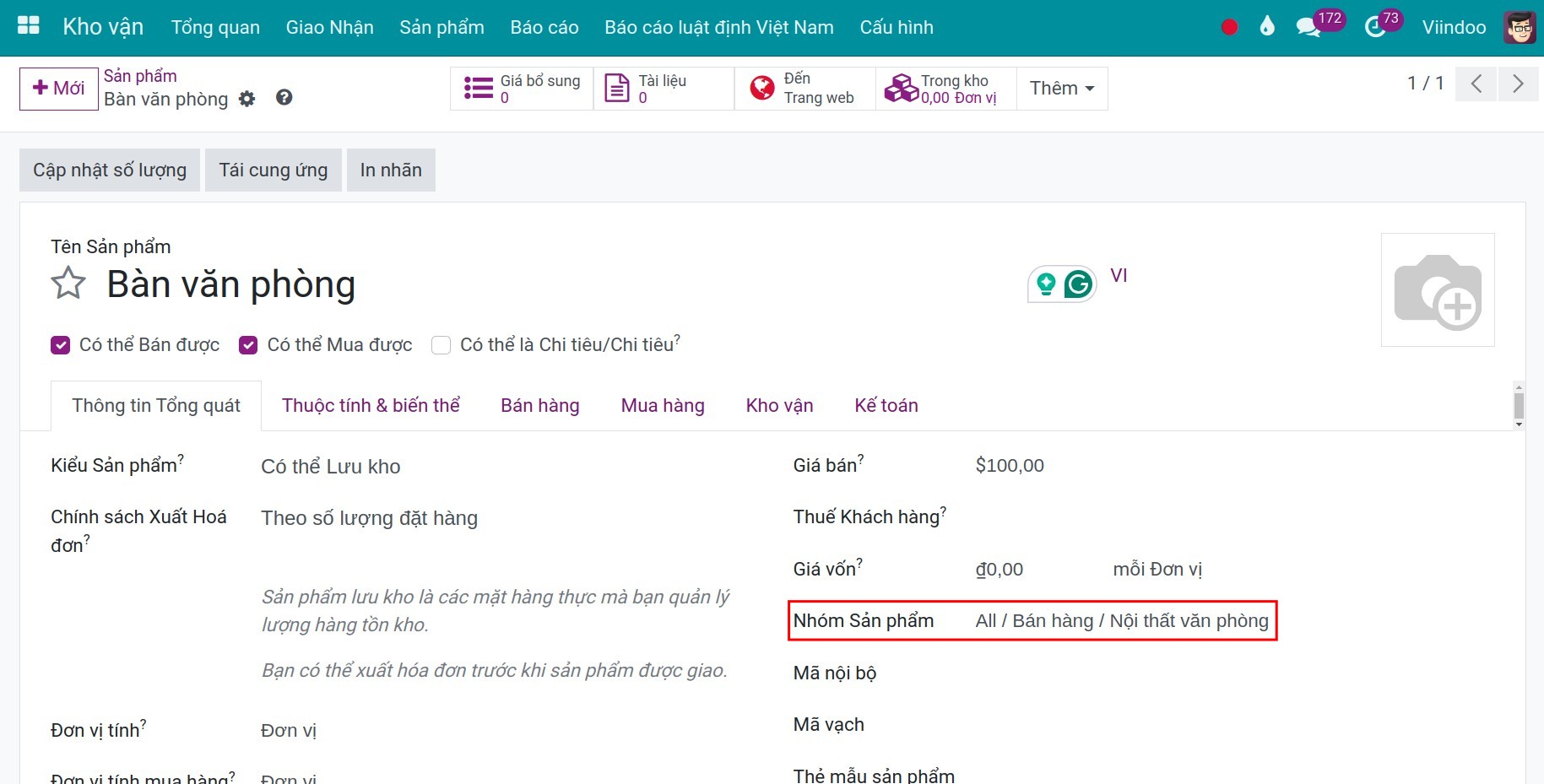 cấu hình phương thức định giá trung bình cho sản phẩm