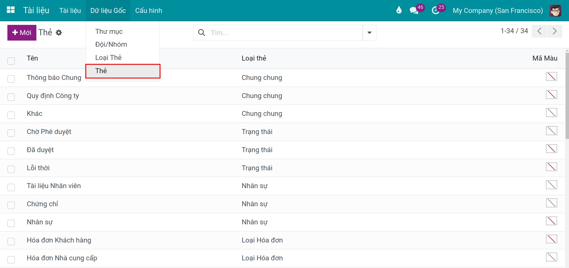 Cấu hình thẻ tài liệu trong Viindoo
