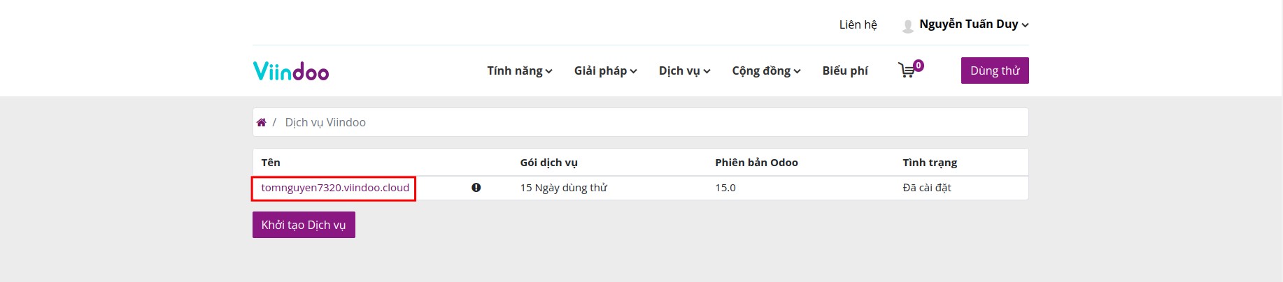 Menu Website trong ứng dụng Website Viindoo