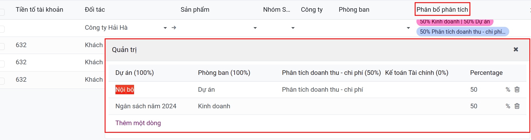 Tài khoản phân tích - Kế toán quản trị Viindoo