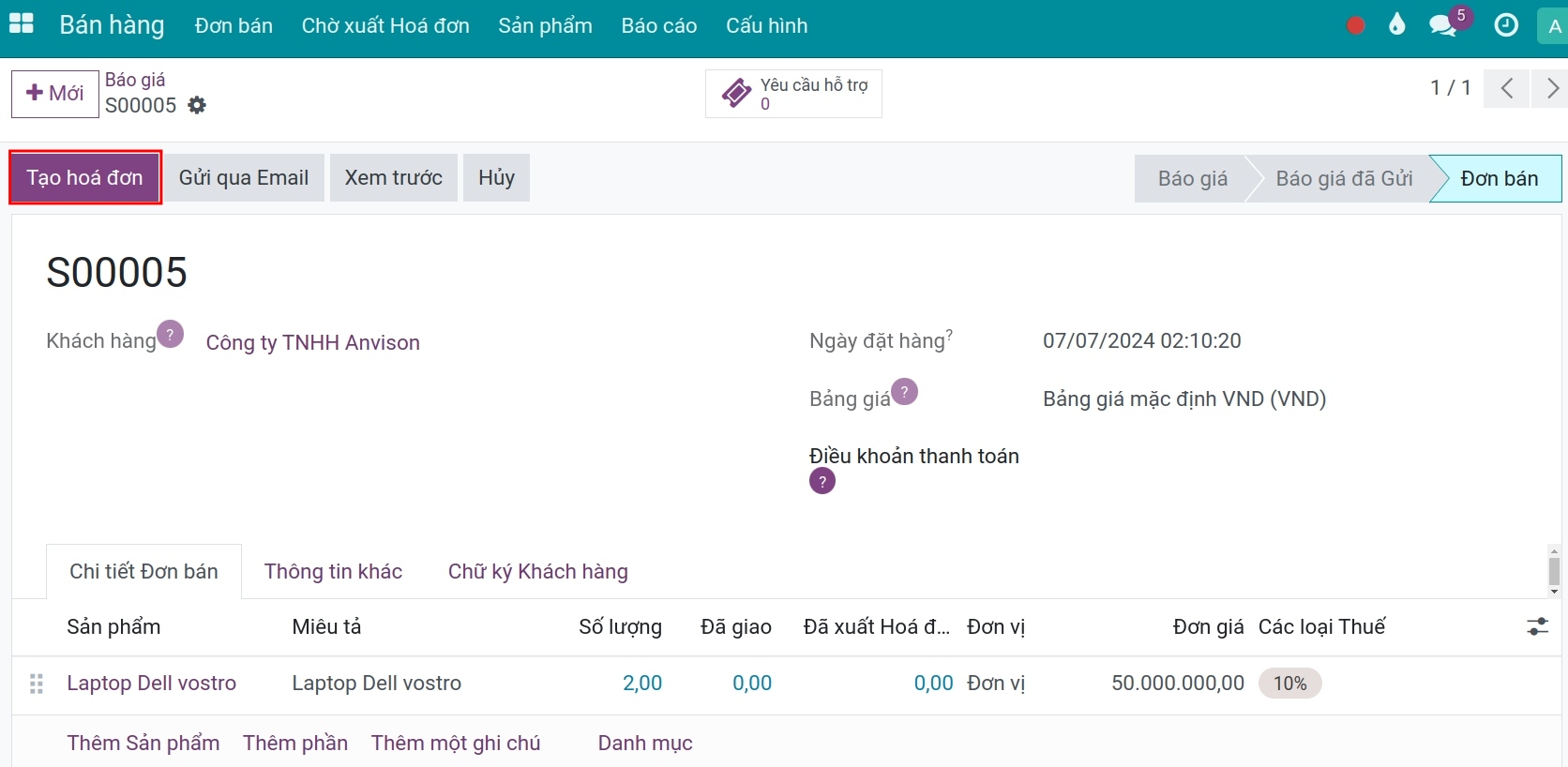Tạo hóa đơn bán hàng - Phần mềm kế toán Viindoo
