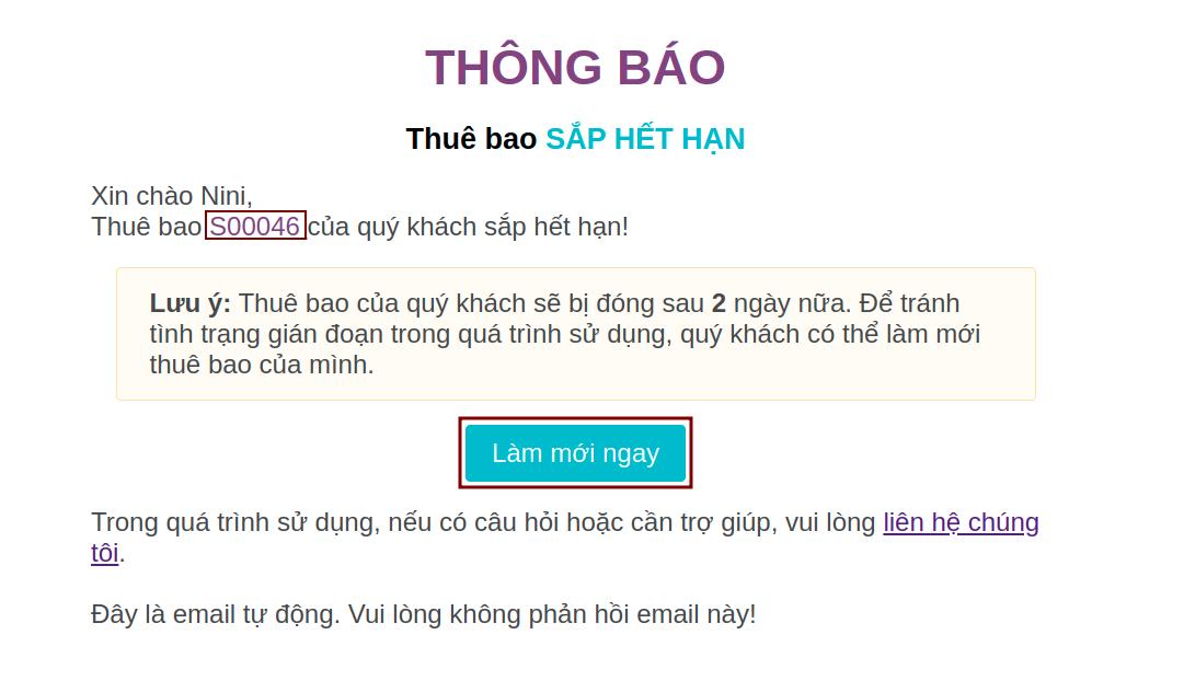 Thông báo làm mới thuê bao Viindoo