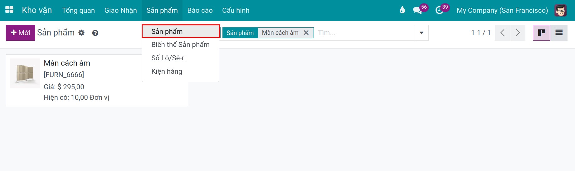 Tìm sản phẩm trong Phần mềm Quản lý kho của Viindoo