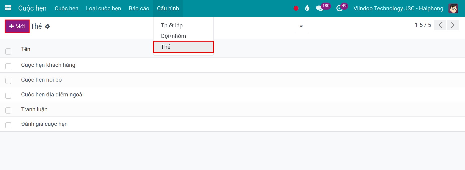 Truy cập tới giao diện cấu hình thẻ.
