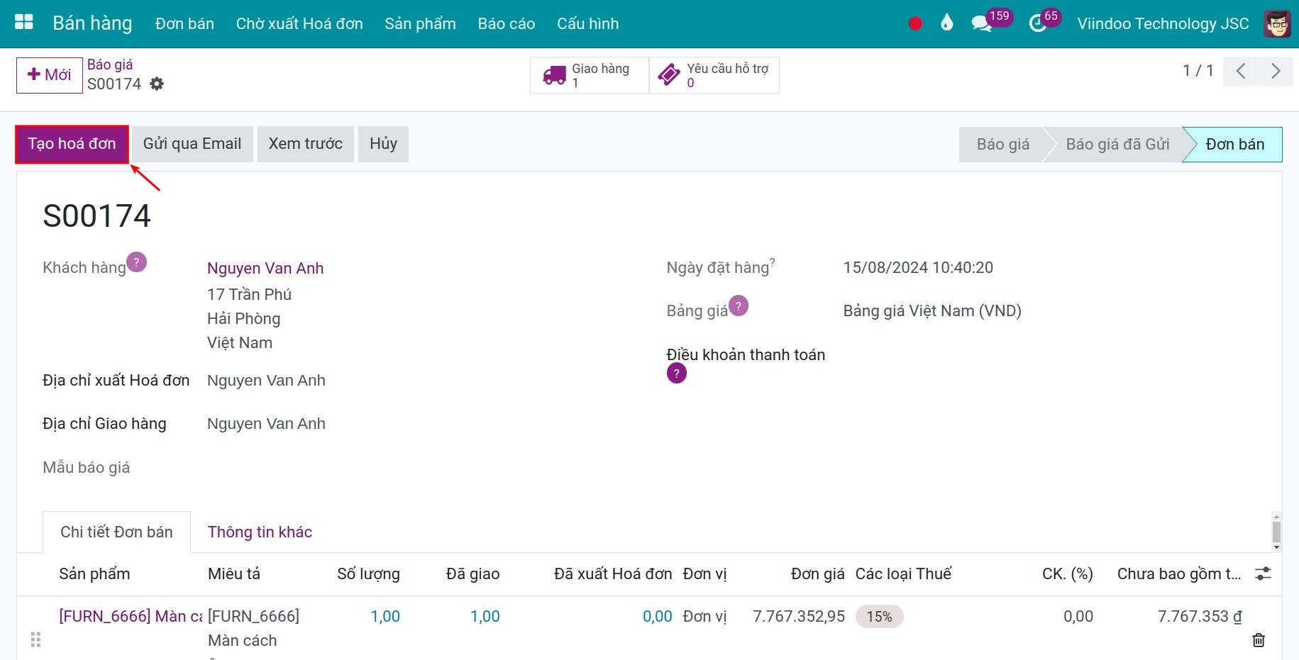 Create invoice button