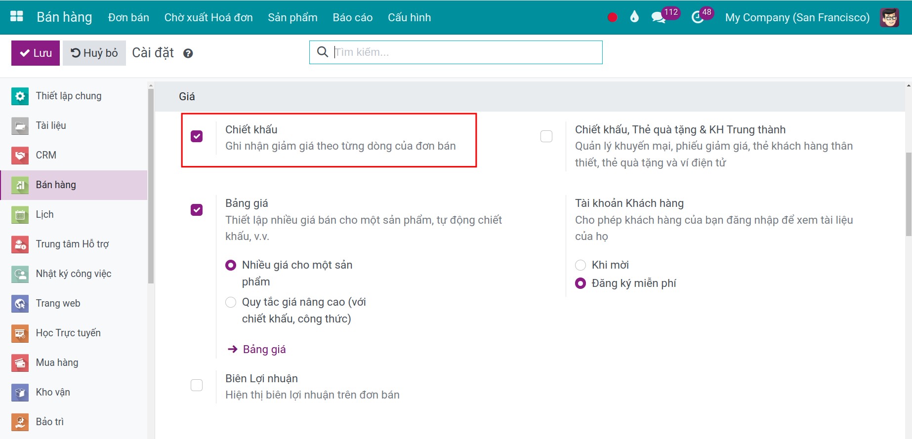 Chiết khấu trên từng dòng đơn bán