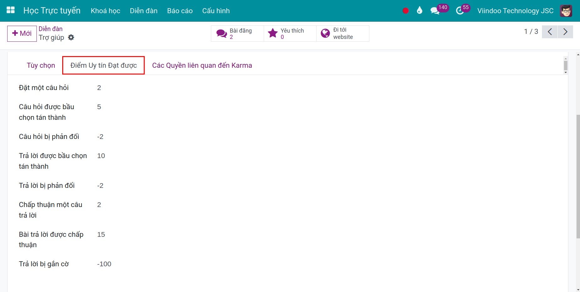 Thiết lập điểm Karma