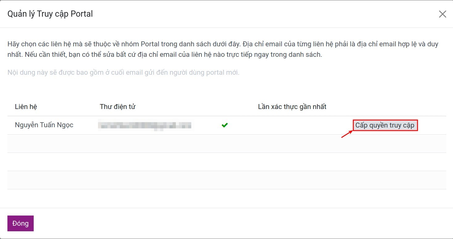 Điền email và chọn Trong portal