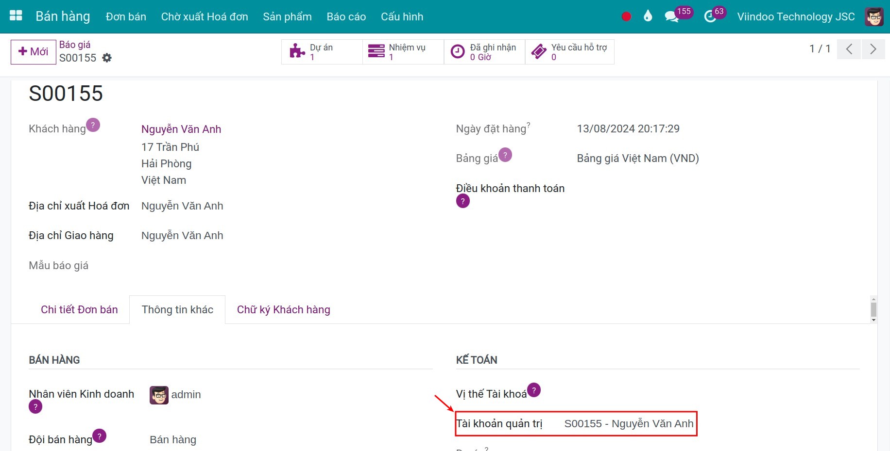 Tạo đơn bán trên Viindoo.