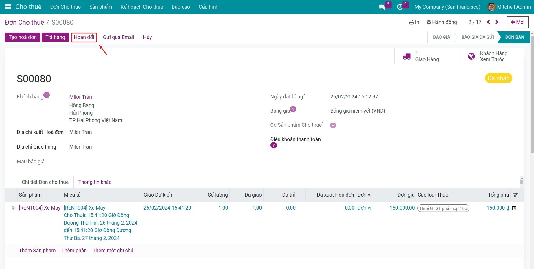 Hoán đổi sản phẩm cho thuê