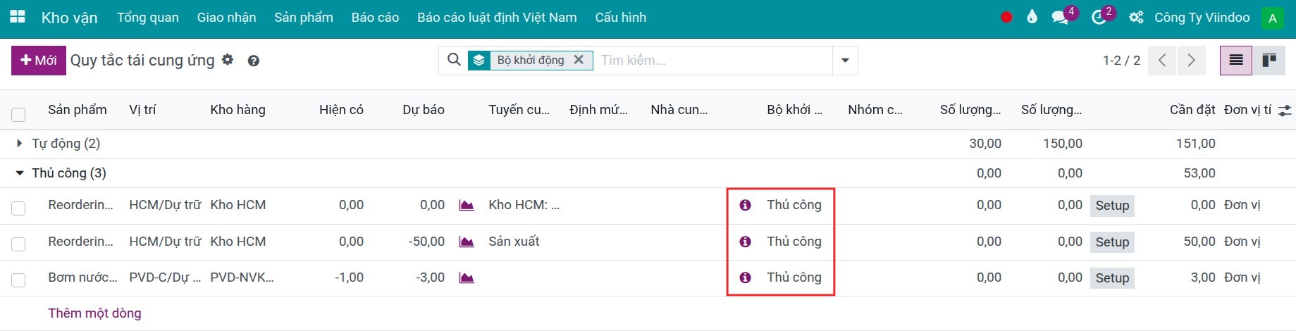 Manual reordering rule