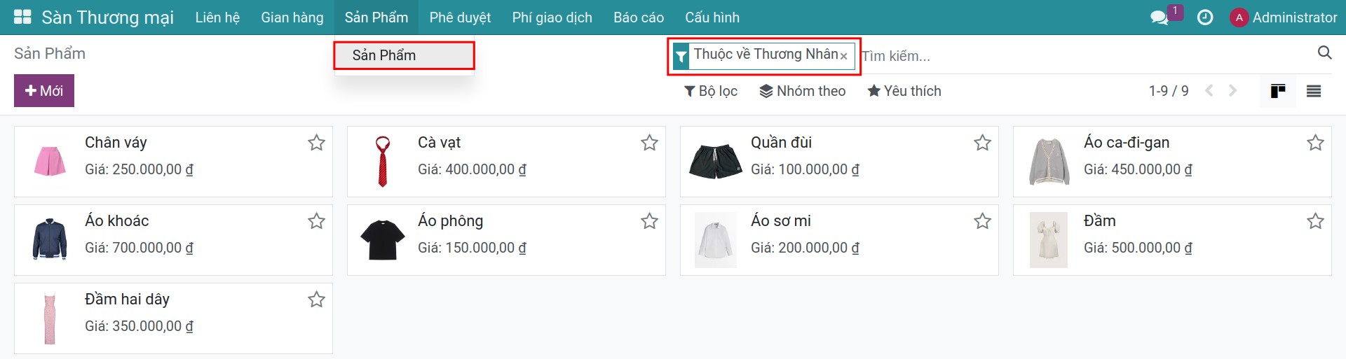 Quản lý sản phẩm của thương nhân