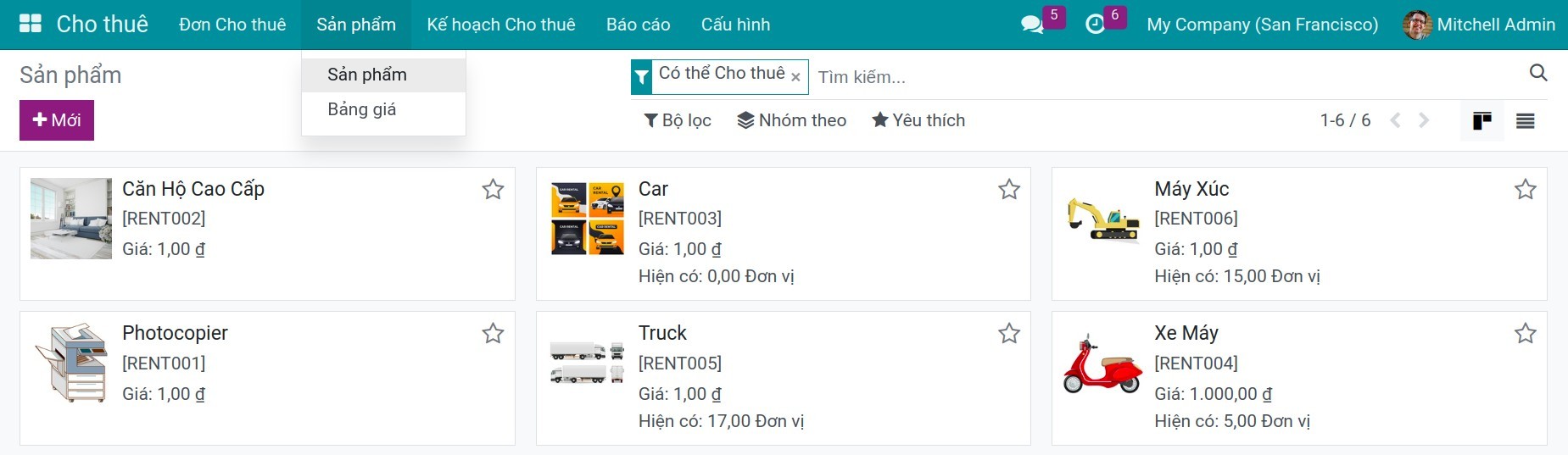 Sản phẩm Cho thuê