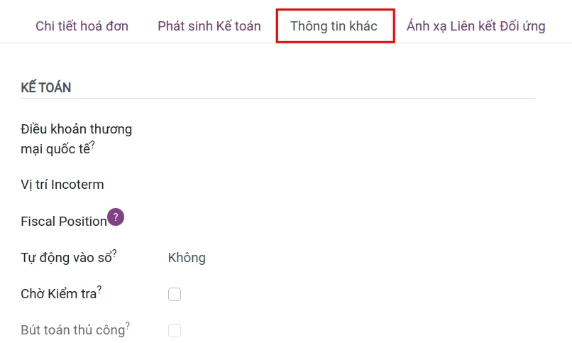Tab Thông tin khác trên hóa đơn Nhà cung cấp