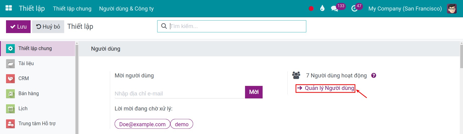 Thiết lập chung quản lý người dùng - Viindoo