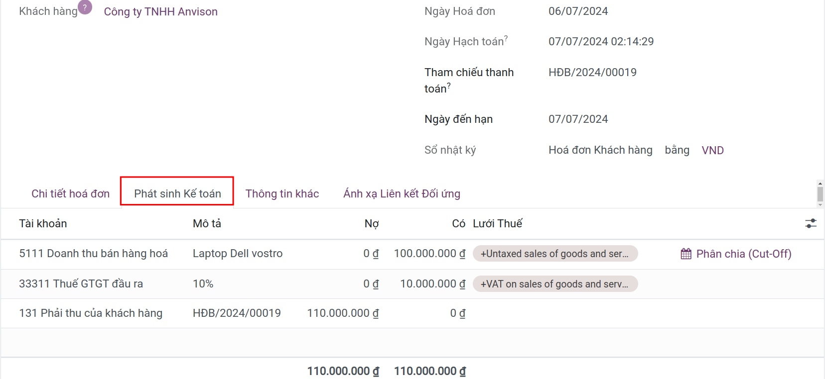 Phát sinh kế toán - Phần mềm kế toán Viindoo