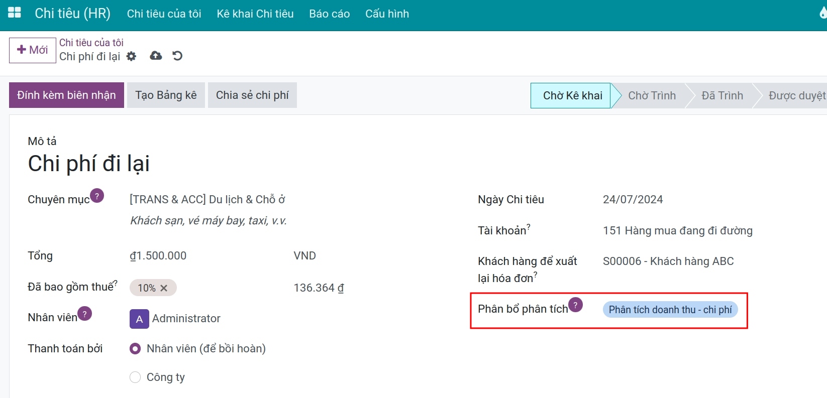 Theo dõi chi phí từ chi tiêu - Kế toán Viindoo