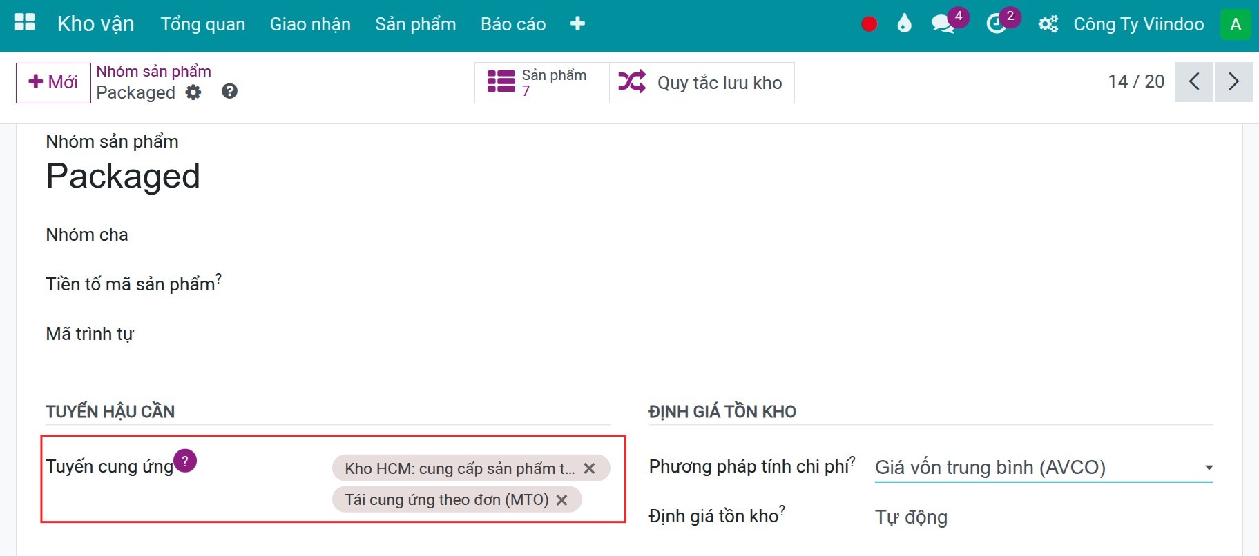 Configure the product categories
