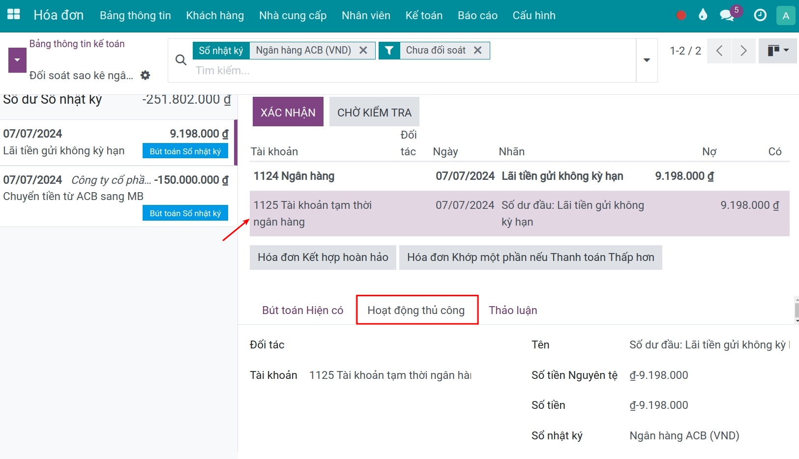 Chọn tài khoản ghi nhận lãi tiền gửi