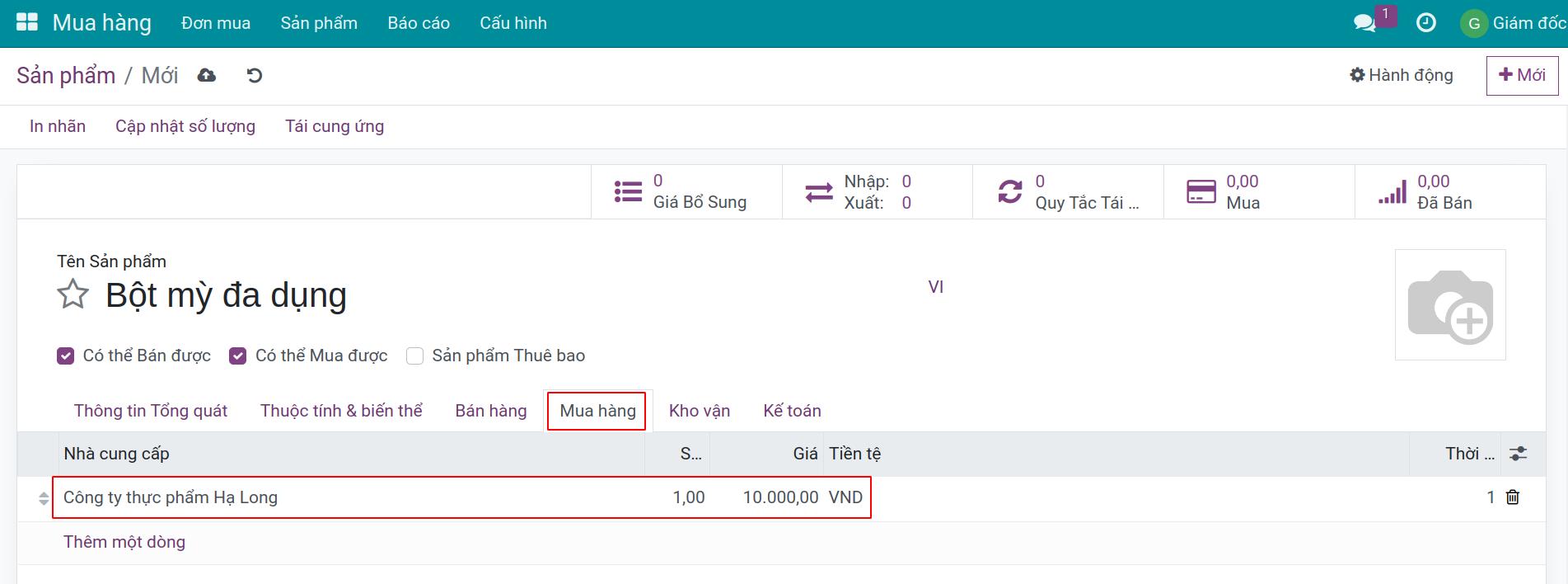 Nhập thông tin nhà cung cấp cho sản phẩm