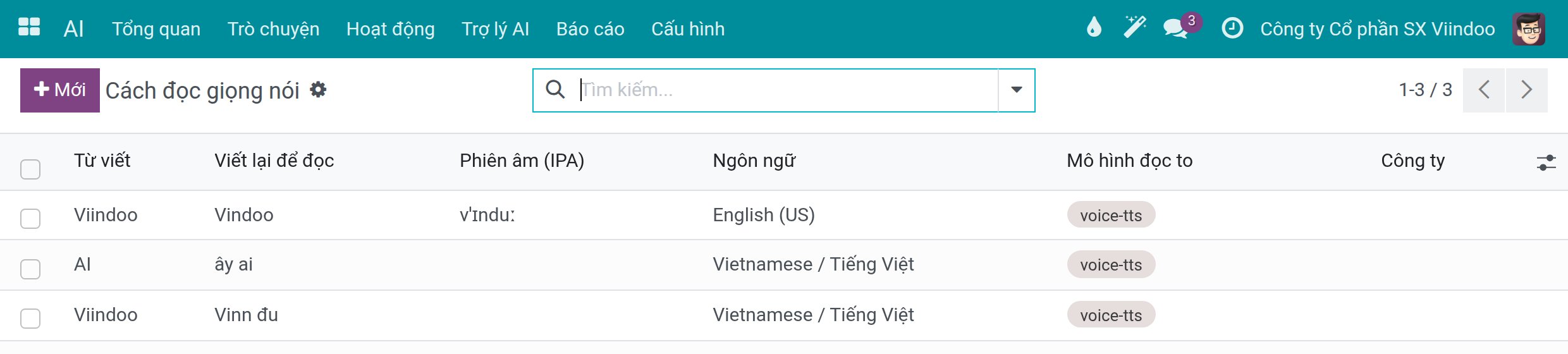 Danh sách cách đọc giọng nói với từ viết, cách viết lại để đọc, ngôn ngữ và mô hình đọc to