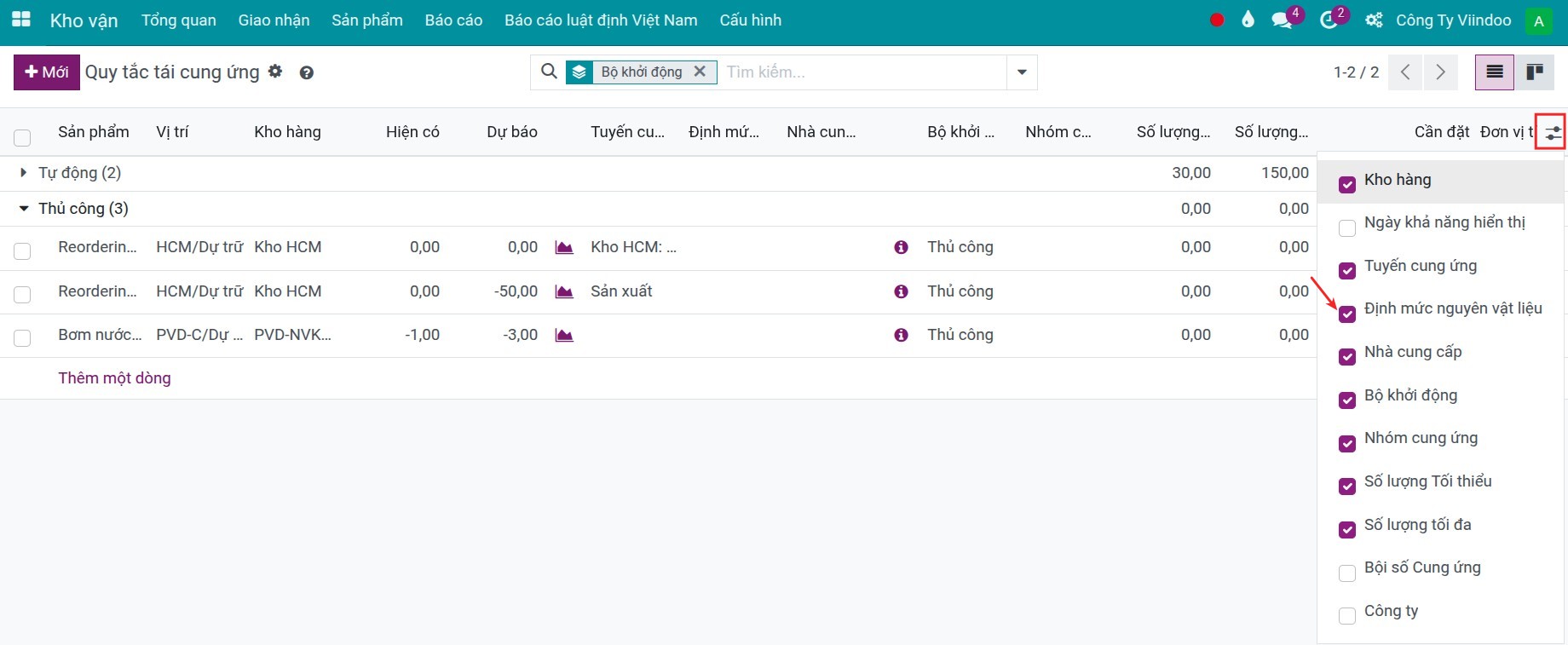Tạo mới quy tắc tái cung ứng