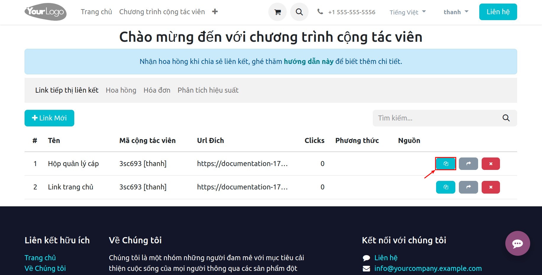 Sao chép affiliate link