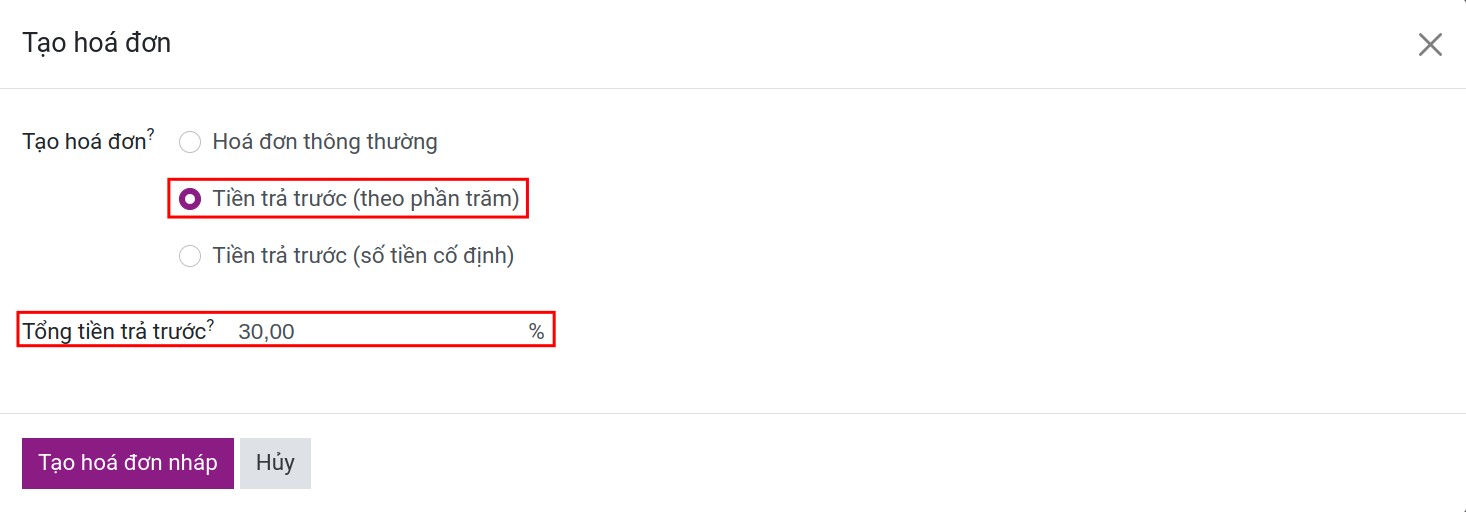 Tiền đặt cọc (theo phần trăm)