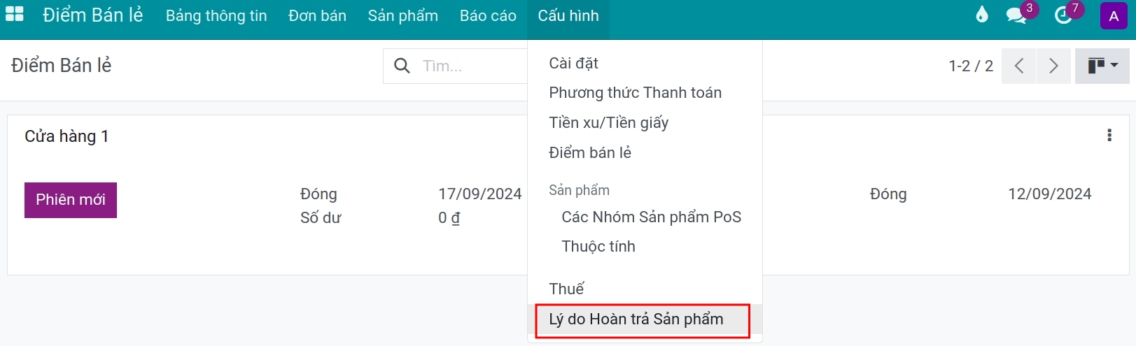 Thiết lập Lý do Hoàn trả sản phẩm
