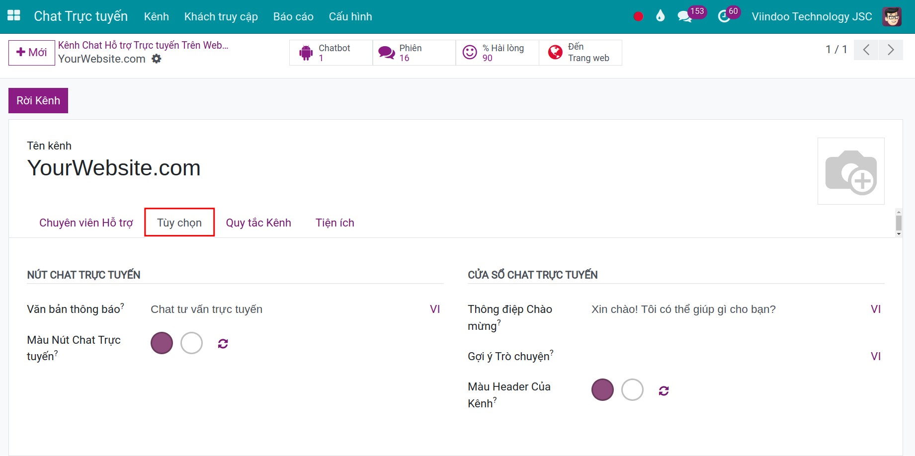 Thiết lập thông tin tùy chọn