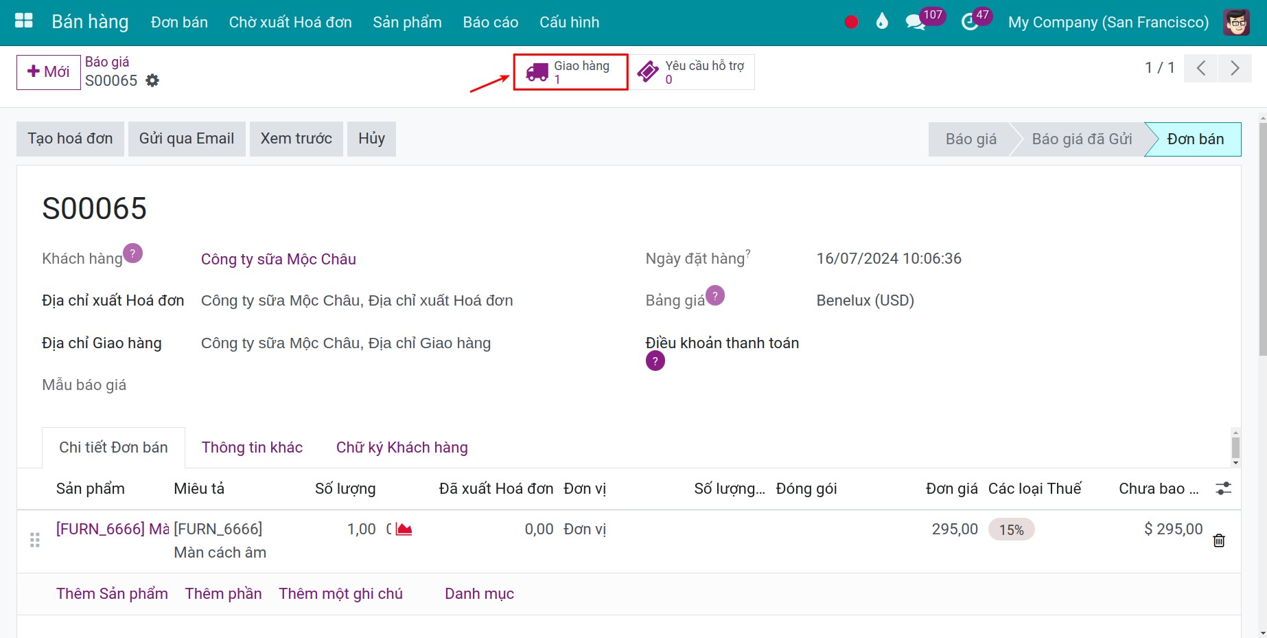 Địa chỉ xuất hóa đơn và địa chỉ giao hàng trong đơn bán Viindoo