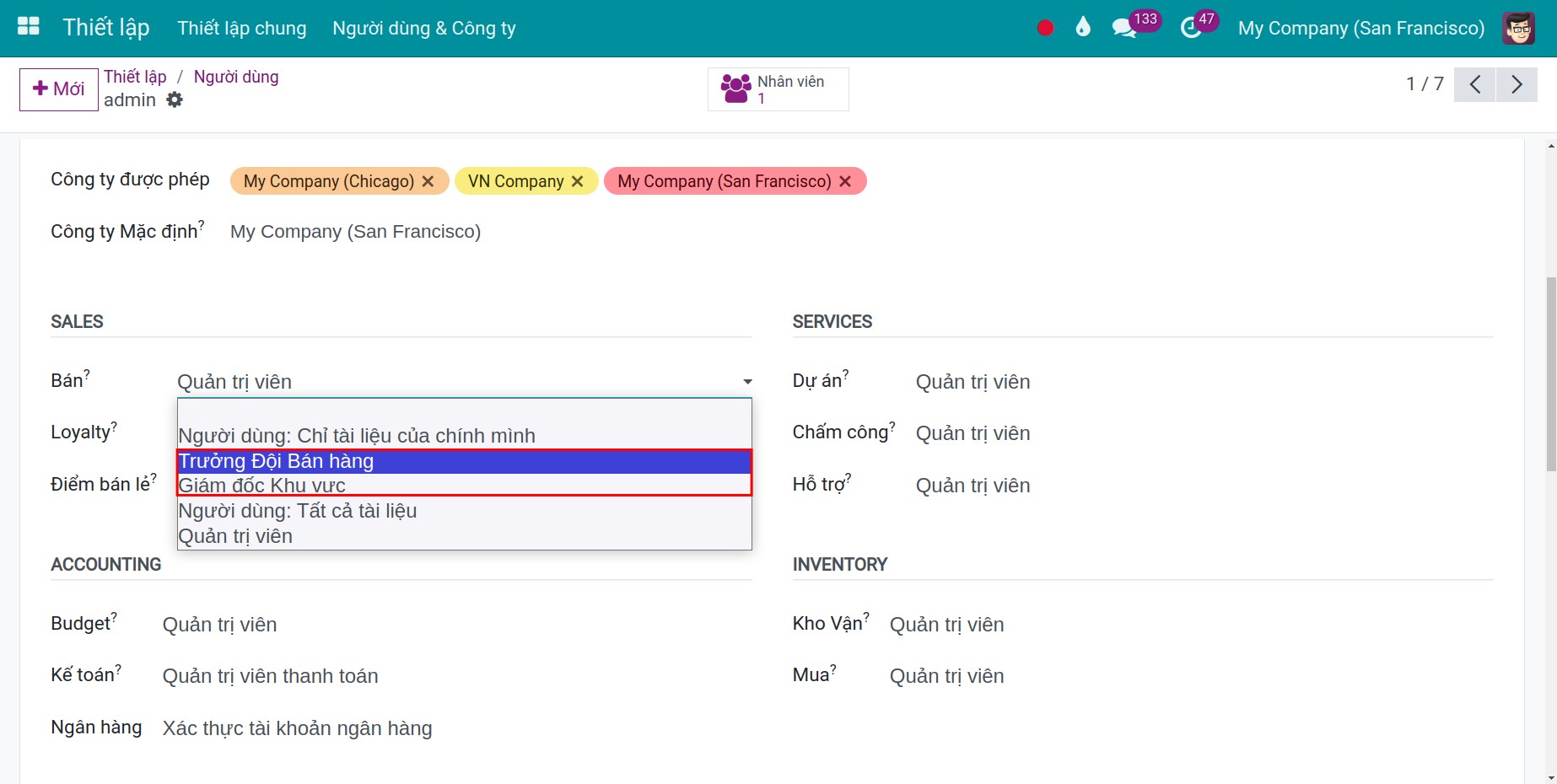 Phân quyền nâng cao ứng dụng Bán hàng - Viindoo